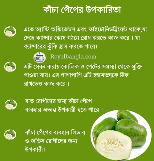 Green papaya health benefits in Bengali Language